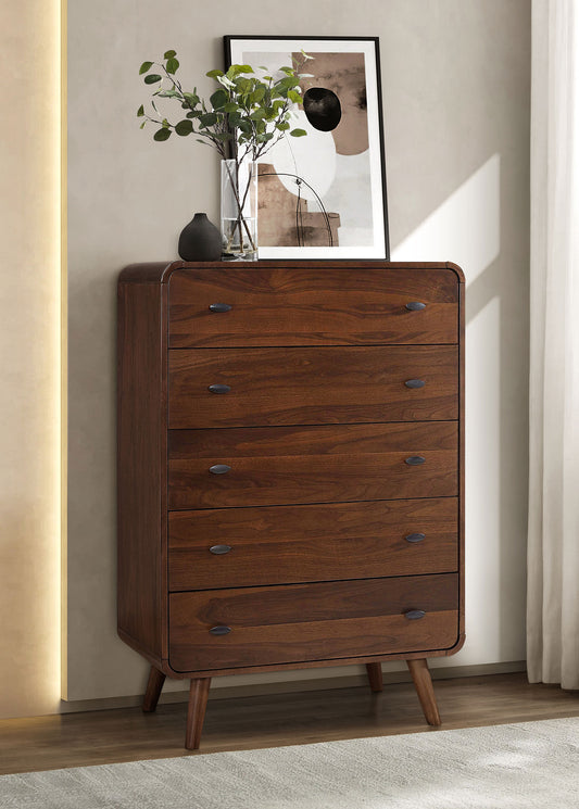Robyn Dark Walnut Finish 5 Drawer Chest