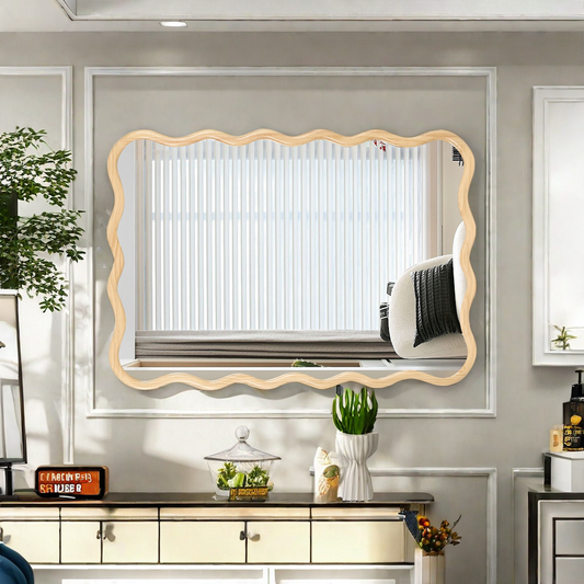 Natural Wood Wave Frame Wall Mirror