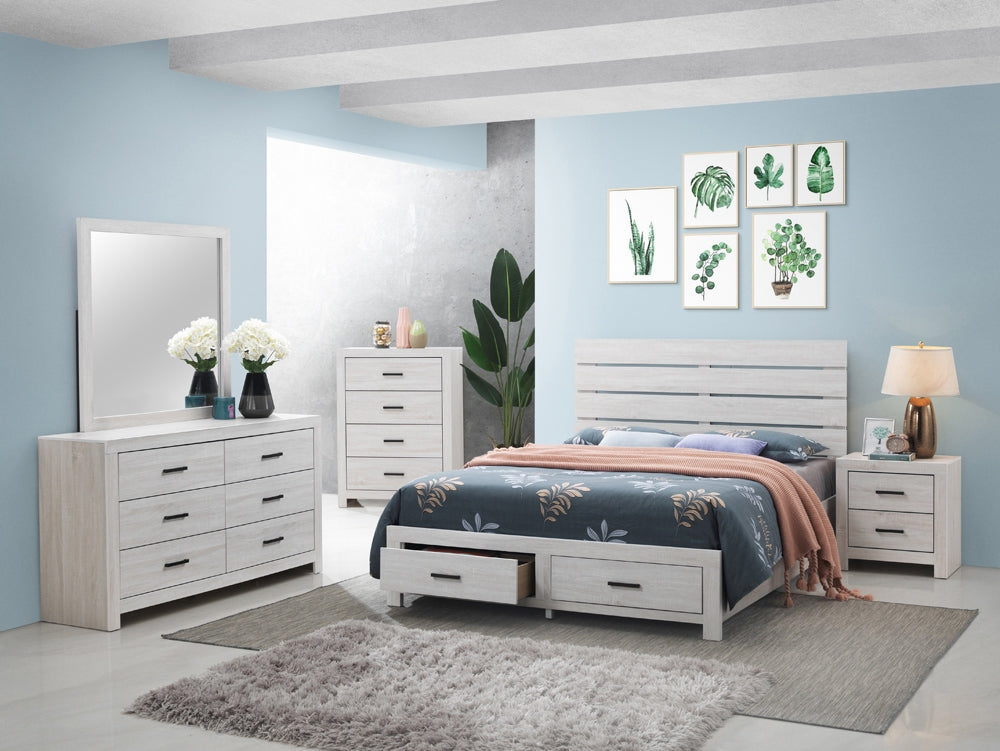 Marion Rustic Queen Storage Bed in Coastal White