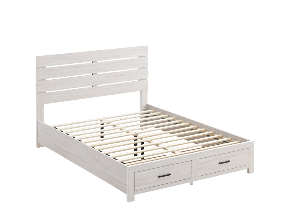 Marion Rustic Queen Storage Bed in Coastal White