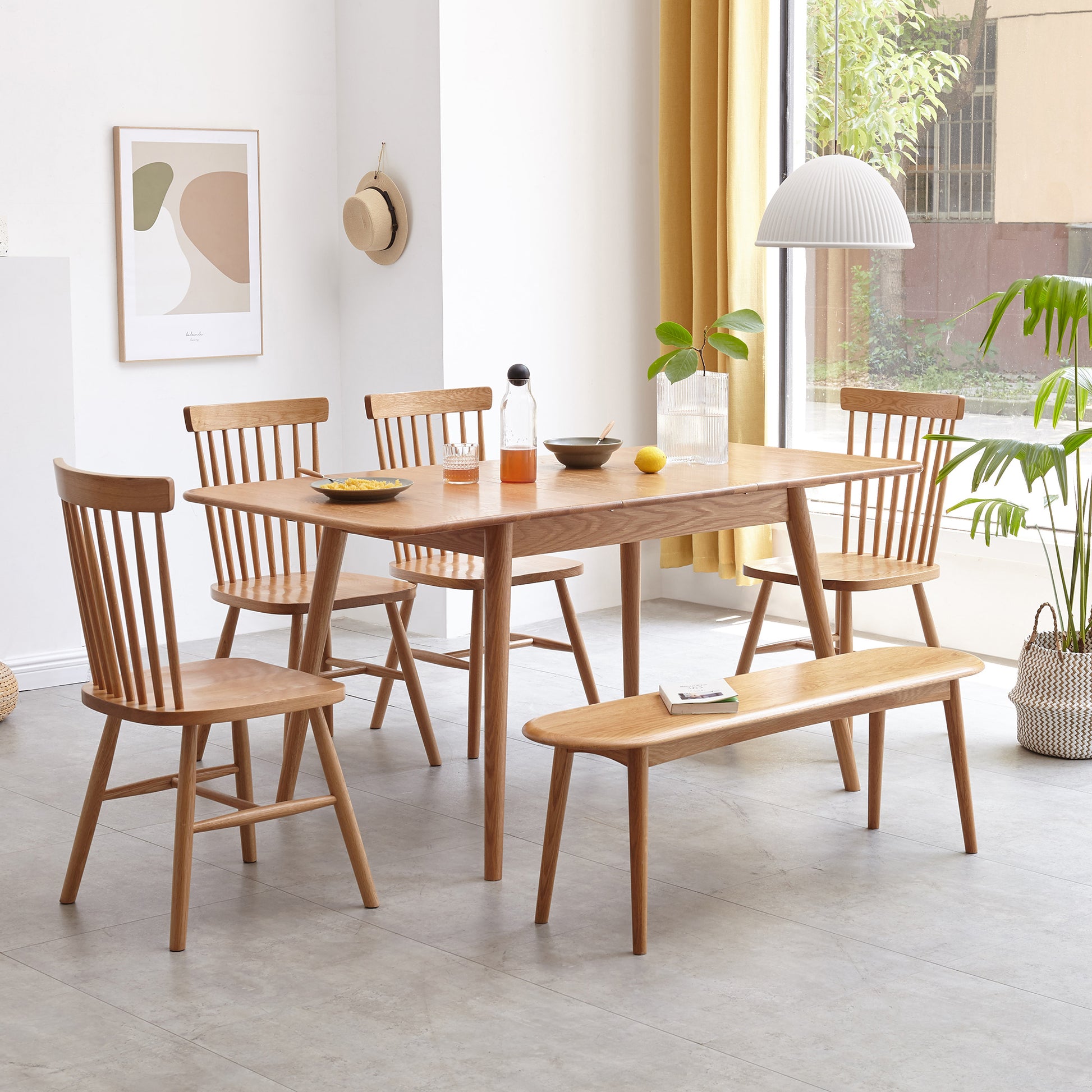 Natural Oak Dining Bench Table Bench with Half-Round Design - detail view 8