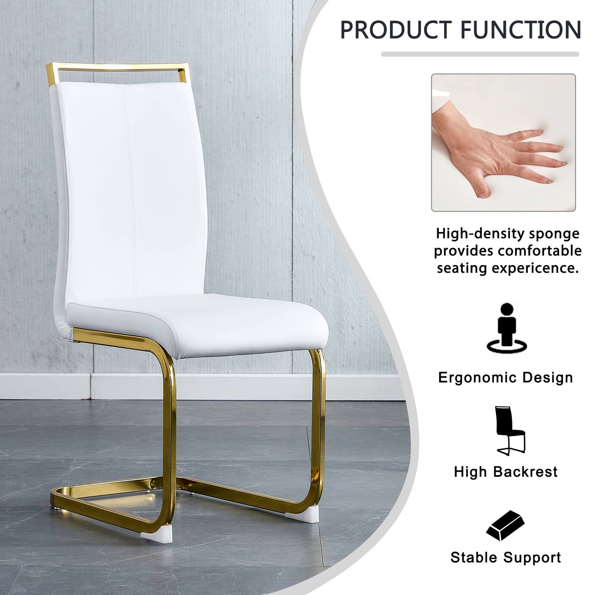 White PU Leather Dining Chairs with Gold Legs (set of 2) - detail view 2