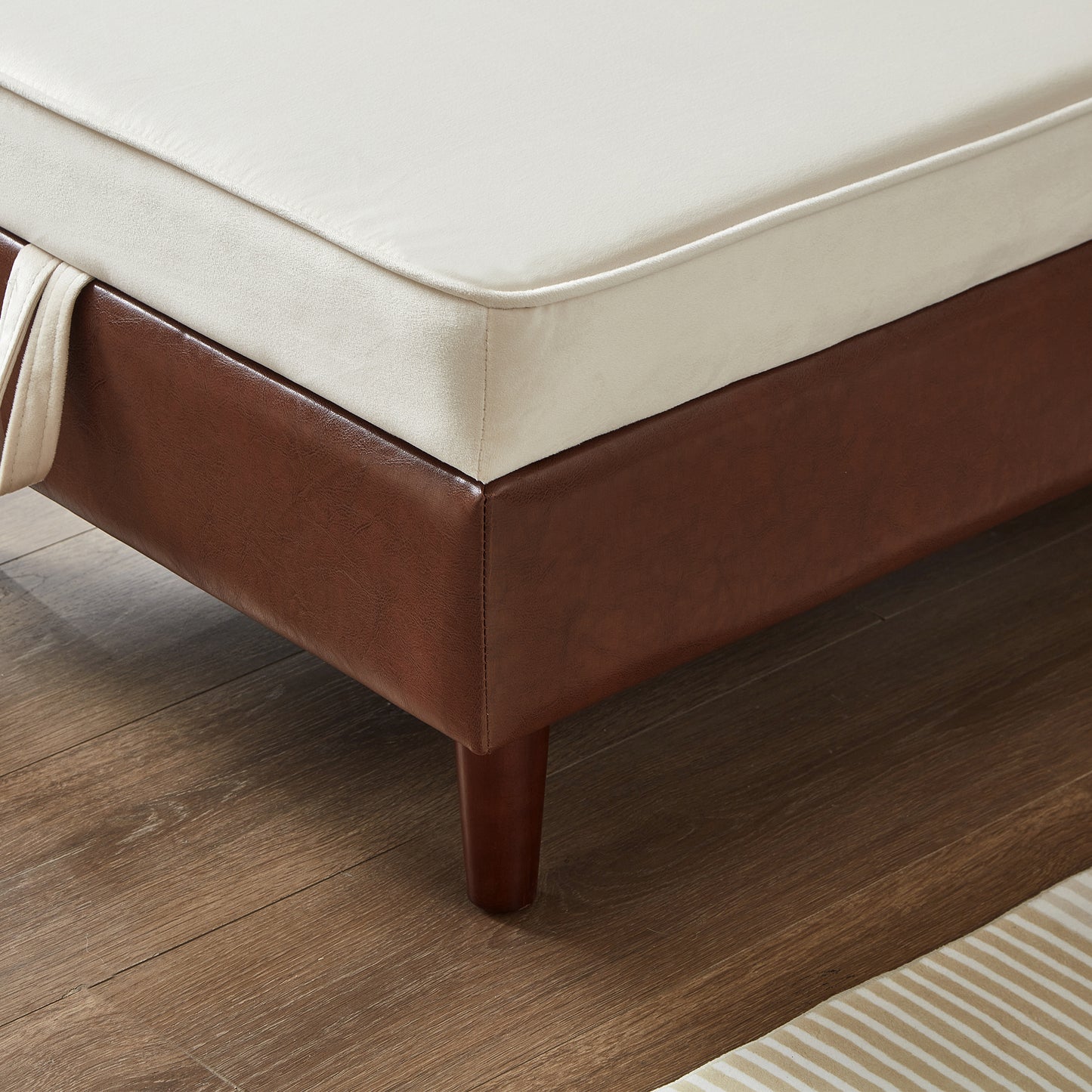 65" Storage Chaise Lounge Sofa Brown PU & Beige Velvet - detail view 5