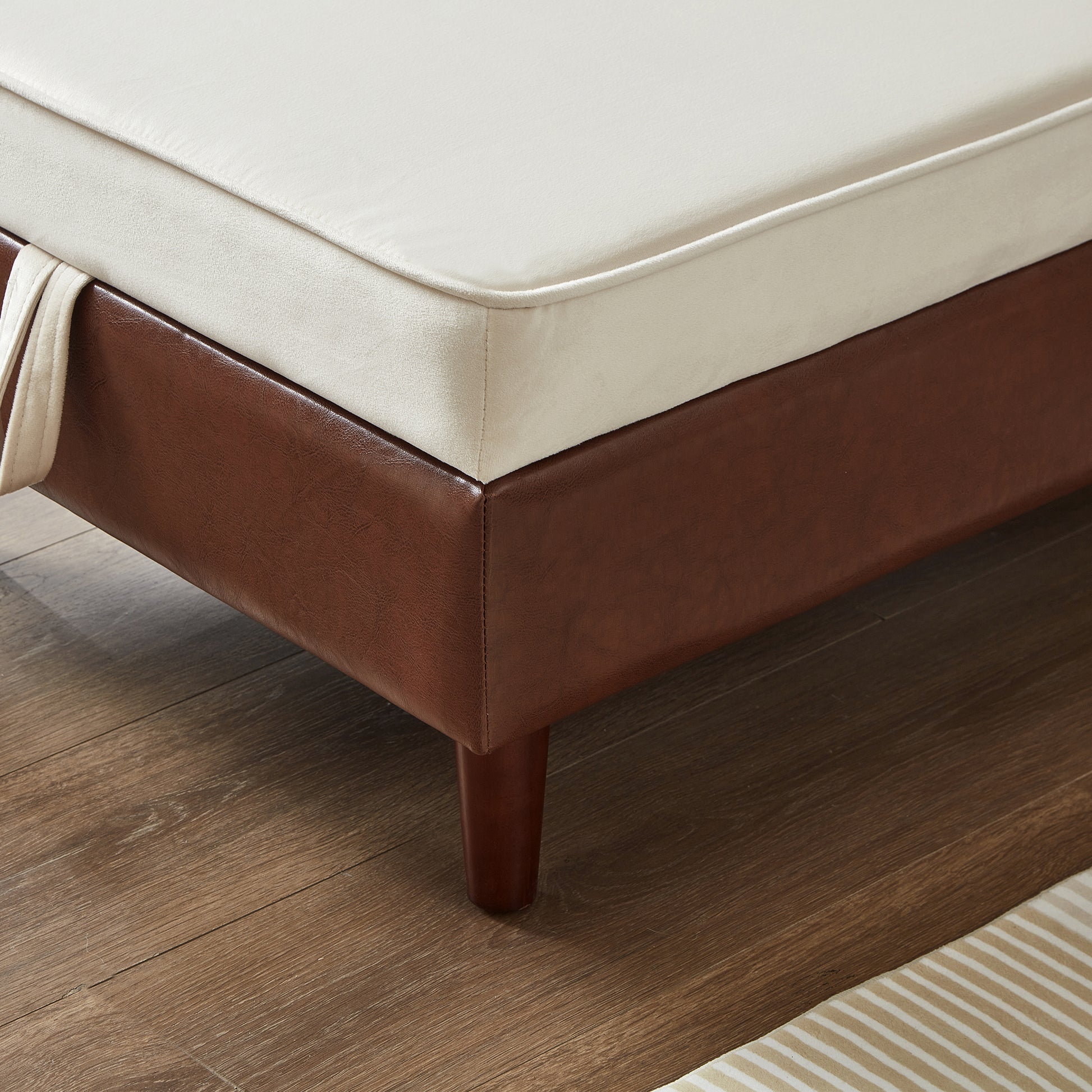65" Storage Chaise Lounge Sofa Brown PU & Beige Velvet - detail view 5