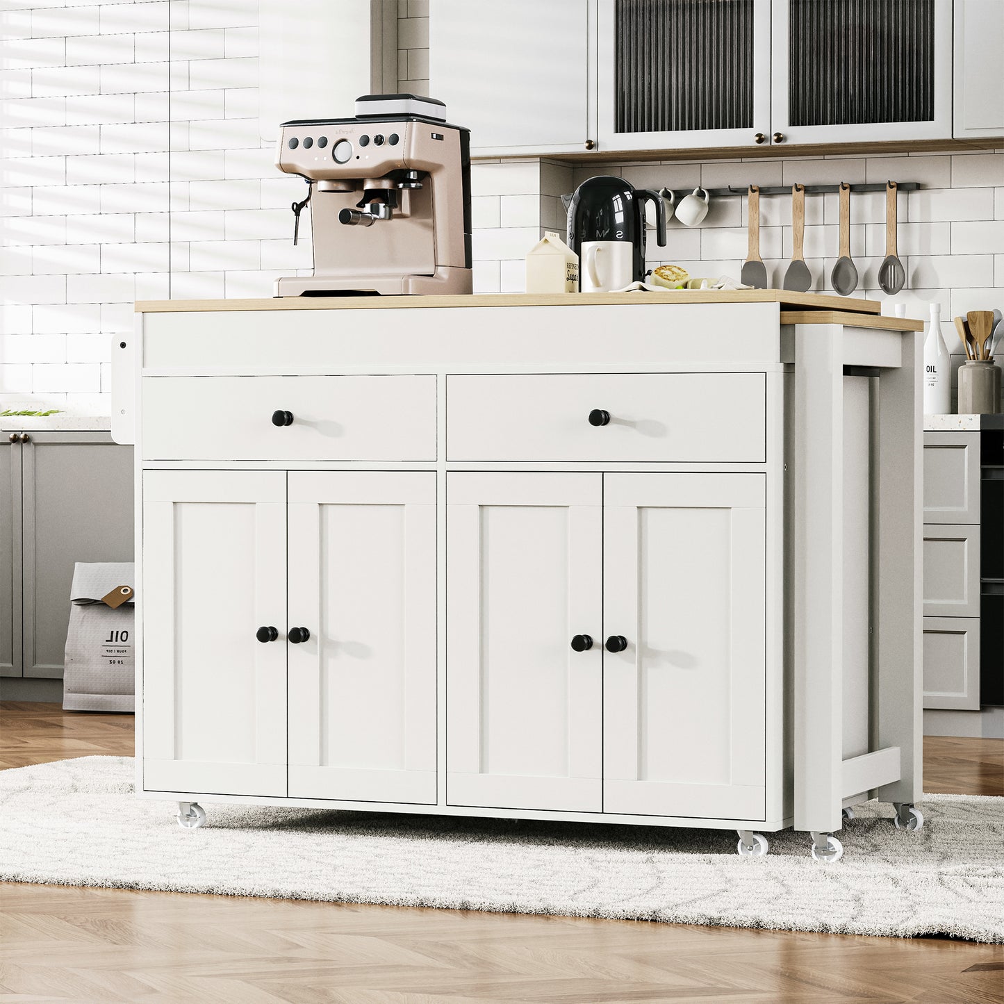 K&k 74" Kitchen Island with Extendable Dining Table - White - detail view 4