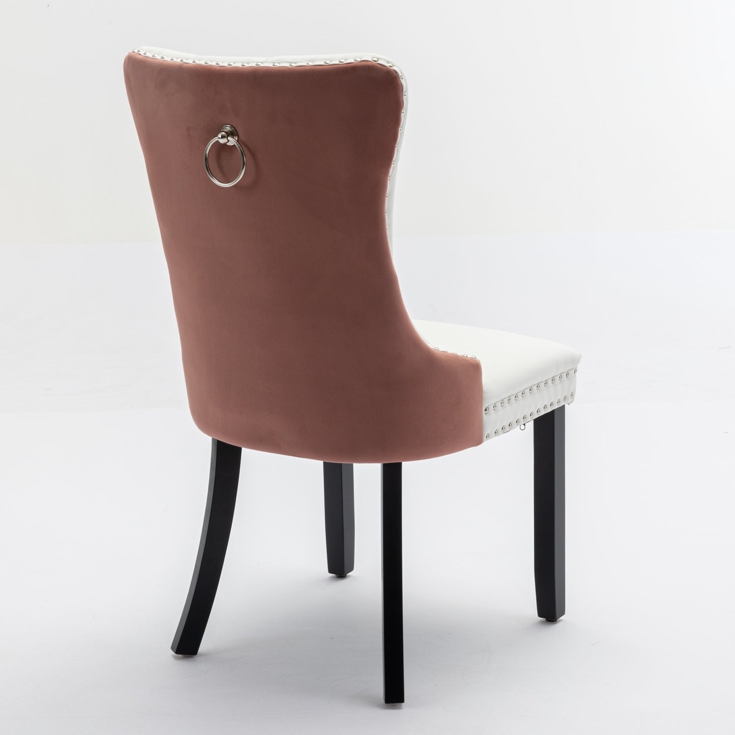 Niki Modern Side Chairs in White PU & Pink Velvet Set of 2