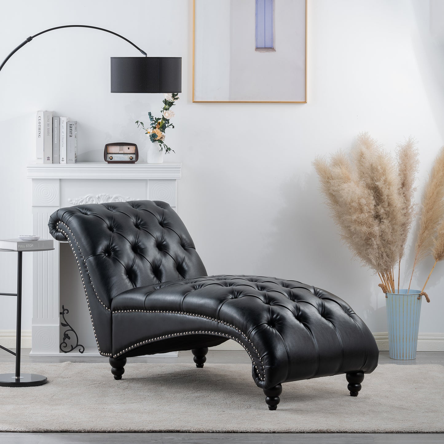 Tufted Armless Chaise Lounge - Black - primary color shot