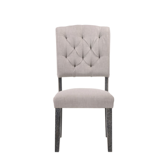 Beige and Weathered Grey Oak Tufted Back Side Chairs Set of 2