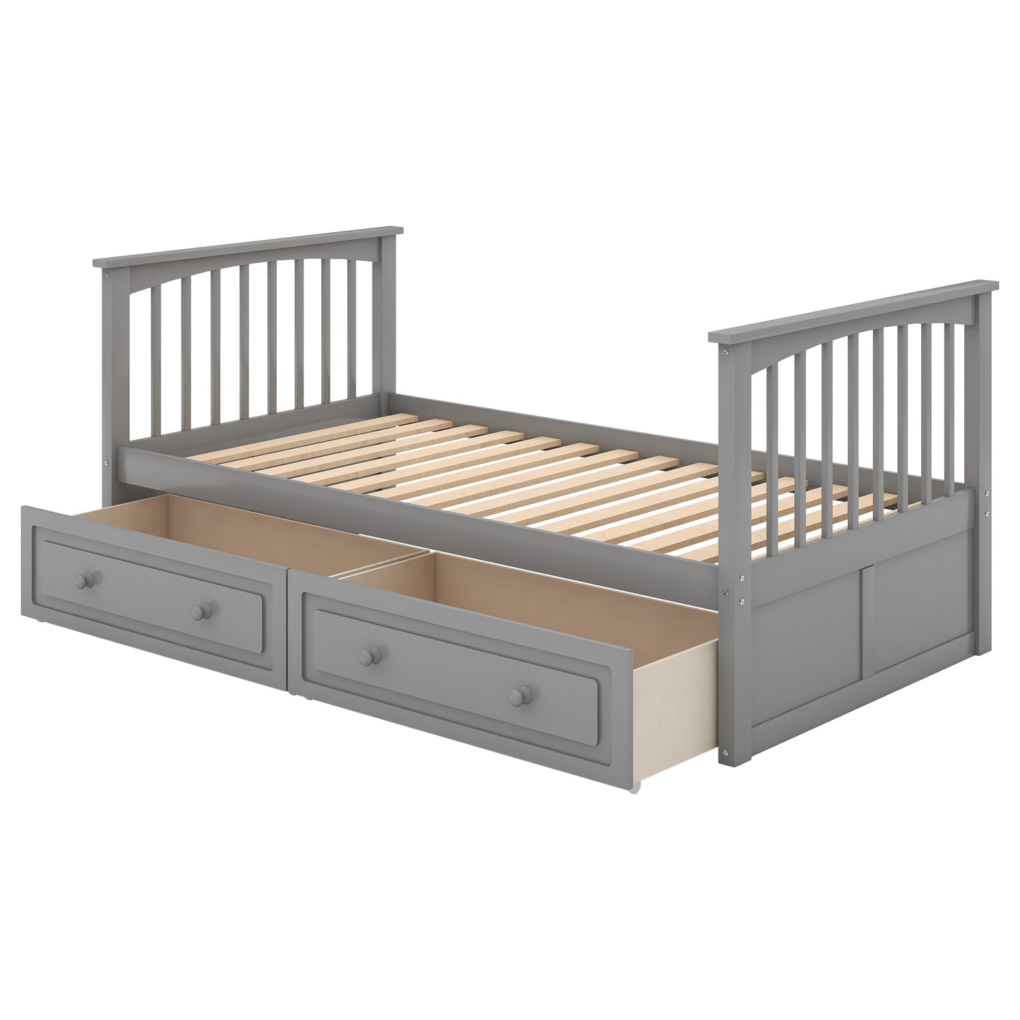 Philips Twin Size Wooden Bunk Bed with Storage Drawers, Gray