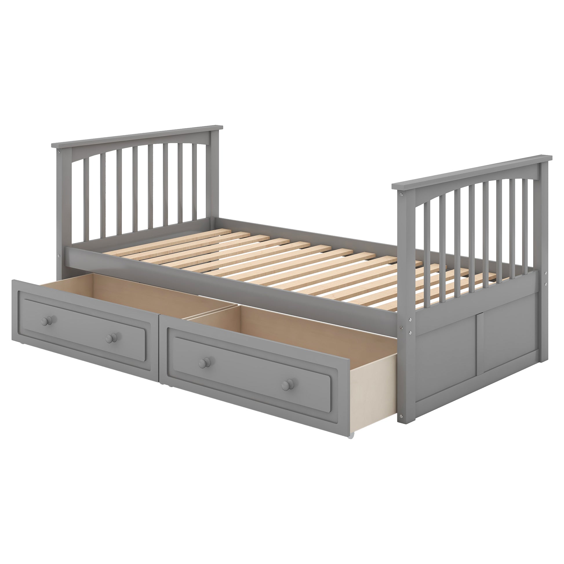 Philips Twin Size Wooden Bunk Bed with Storage Drawers, Gray