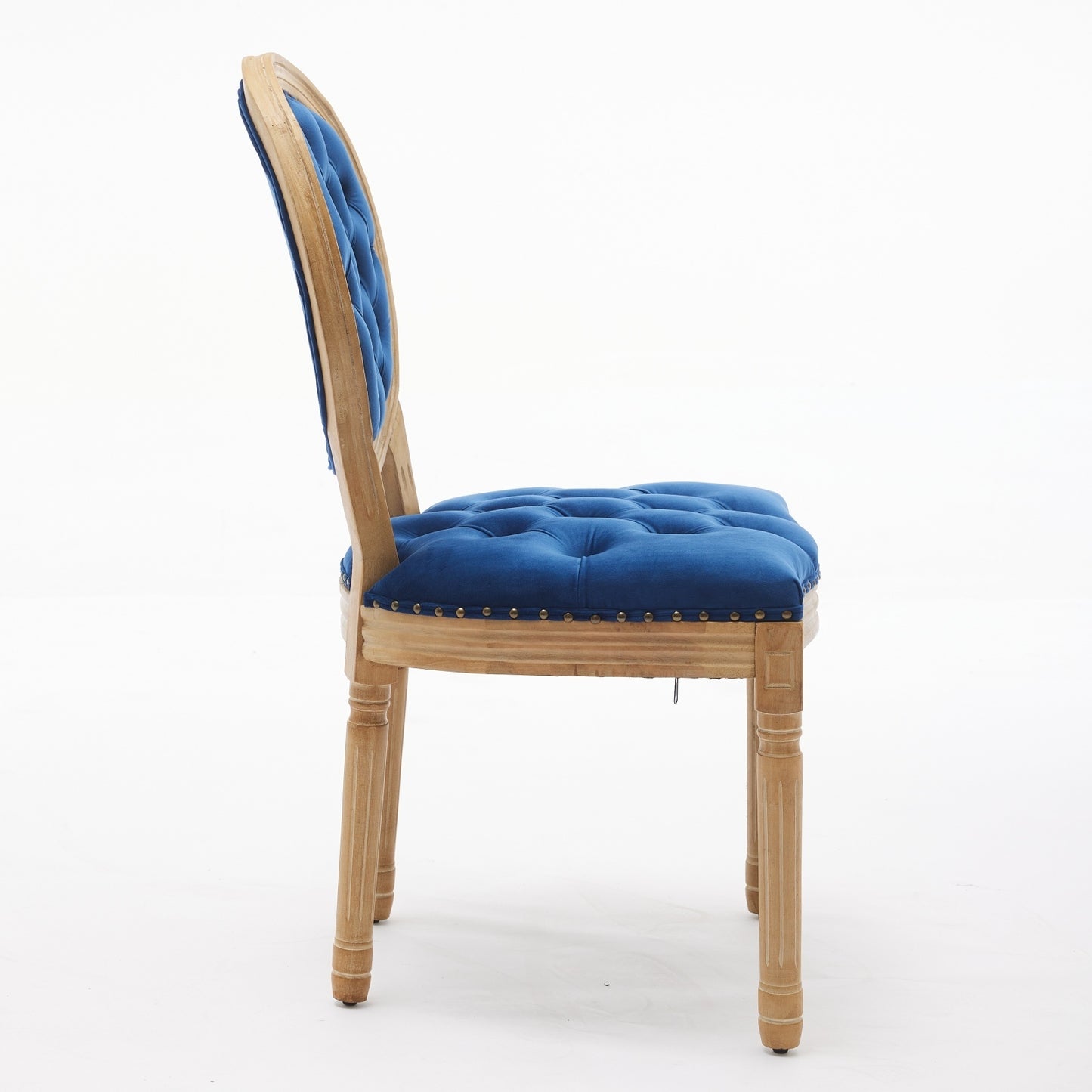 Eliza II French Country Style Side Chairs in Velvet & Solid Wood Set of 2 Blue