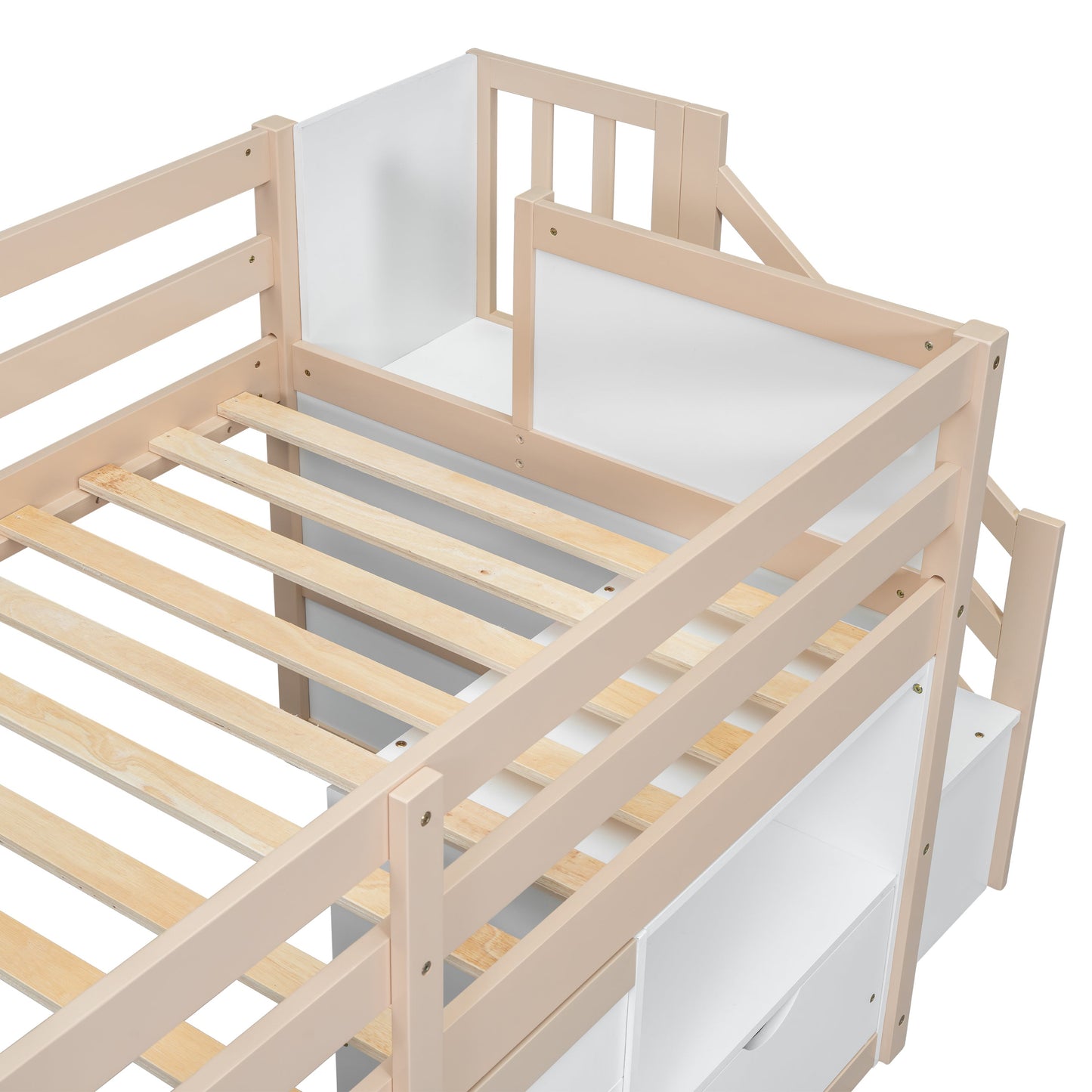 Gracen Twin Size Loft Bed with Stairway Chest & Drawers, White