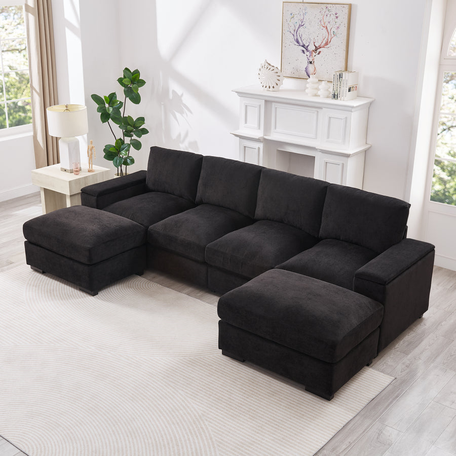 122'L Sectional Sofa Deep Seat Sofa Couch with Ottomans, Corduroy Sofa Sleeper for Living Room - primary color shot