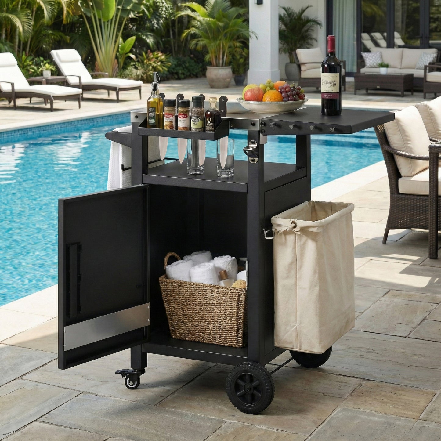 K&k 33.9' Outdoor Grill Cart with Drop Leaf - Black - primary color shot
