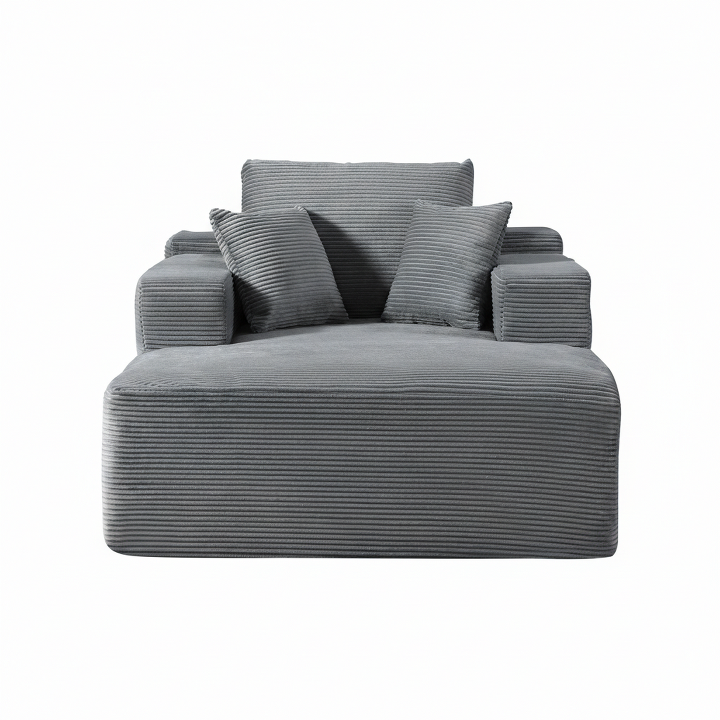 Convertible Chaise Lounge Chair Indoor – Oversized Corduroy Couch with Wide Armrest & Throw Pillows - Grey - primary color shot