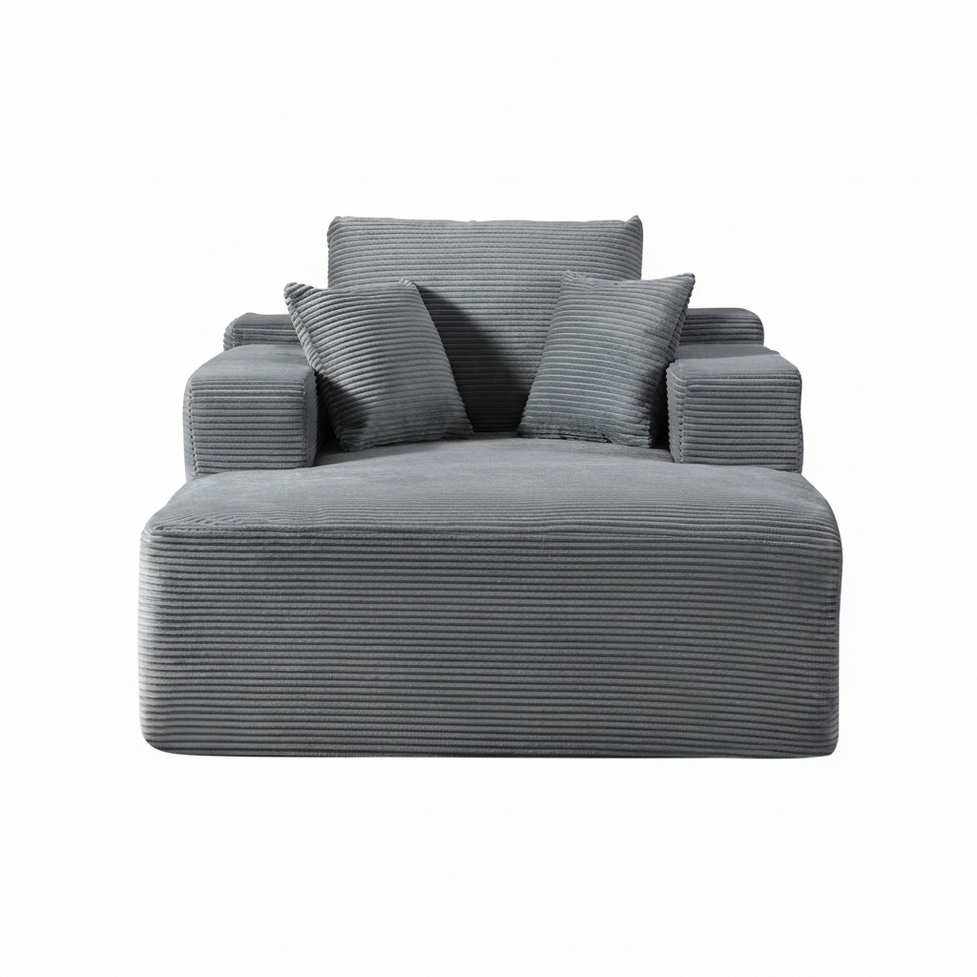 Convertible Chaise Lounge Chair Indoor – Oversized Corduroy Couch with Wide Armrest & Throw Pillows - Grey - primary color shot