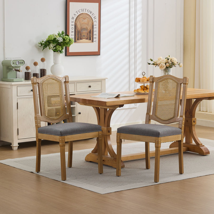 Gray Linen Dining Chairs with Wood Legs (Set of 2)
