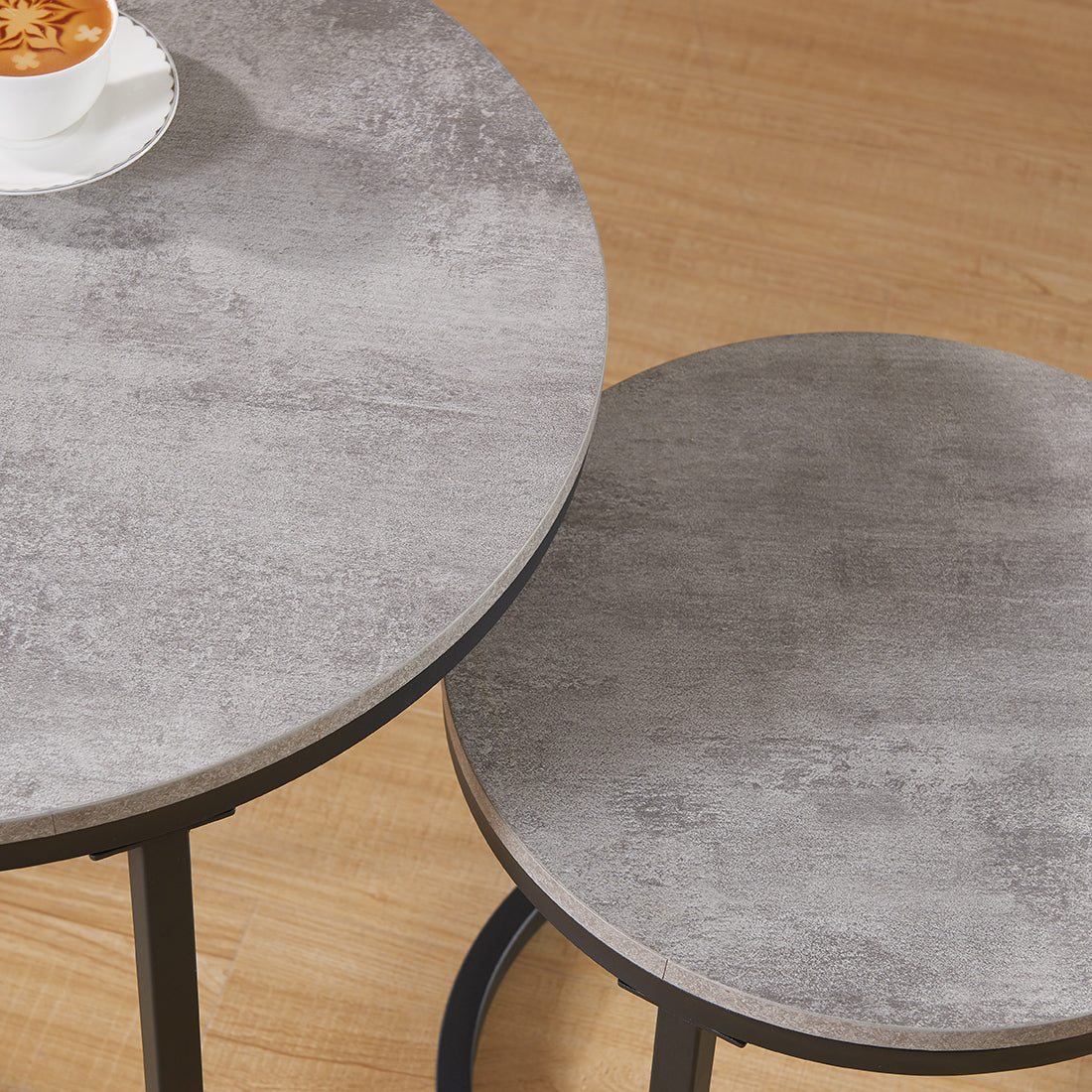Grey Wood+metal Steel Frame Nesting Tables with Black Legs - detail view 2