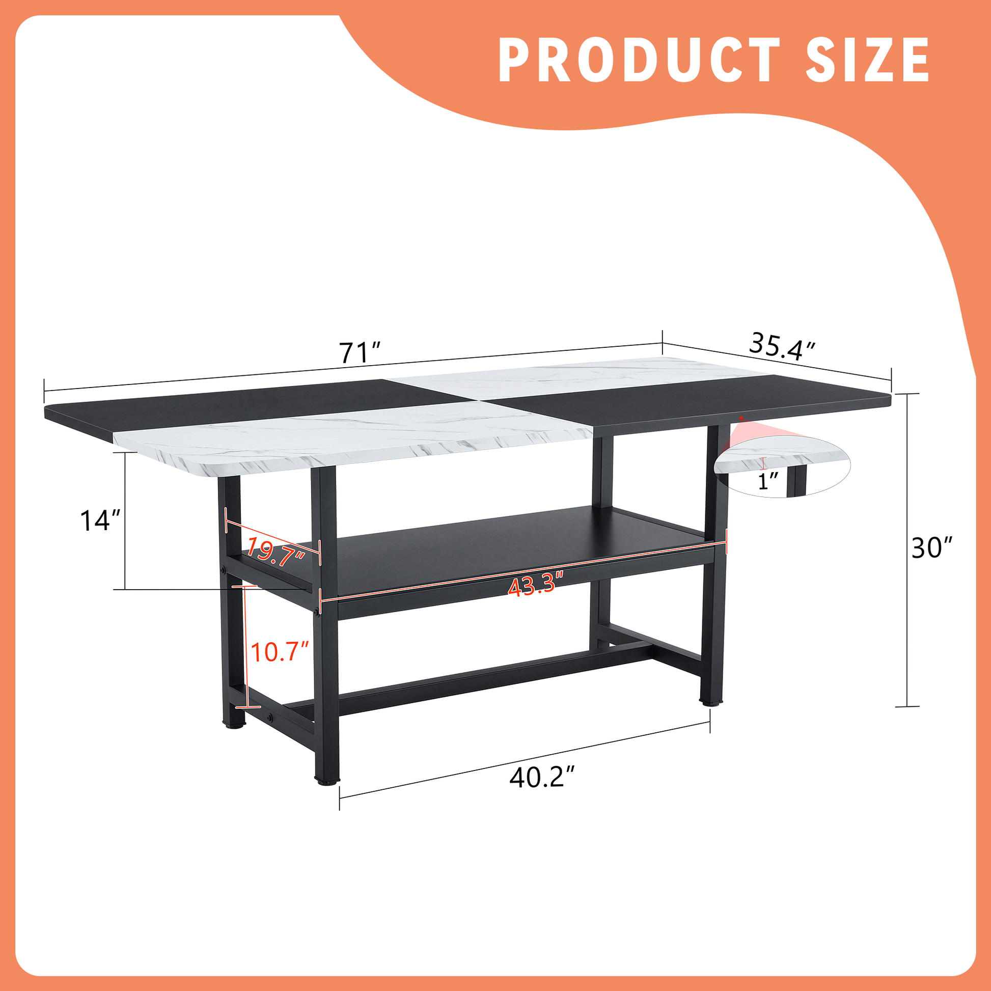 71" Long Two-Color Splicing Fashionable Dining Table - White & Black - detail view 4