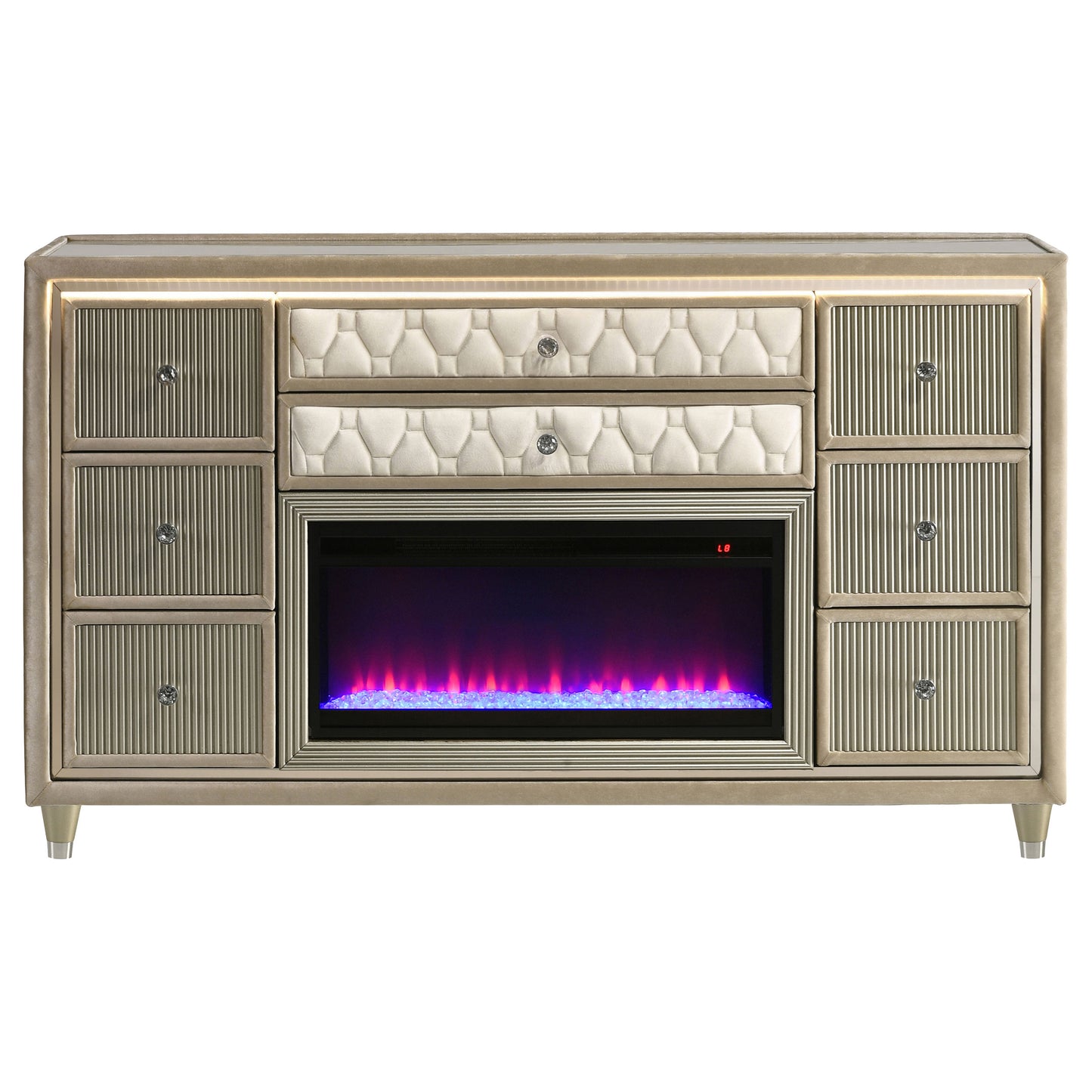 Lorient 8-Drawer LED Flame Box Dresser – Ivory & Camel