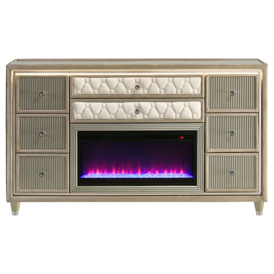 Lorient 8-Drawer LED Flame Box Dresser – Ivory & Camel