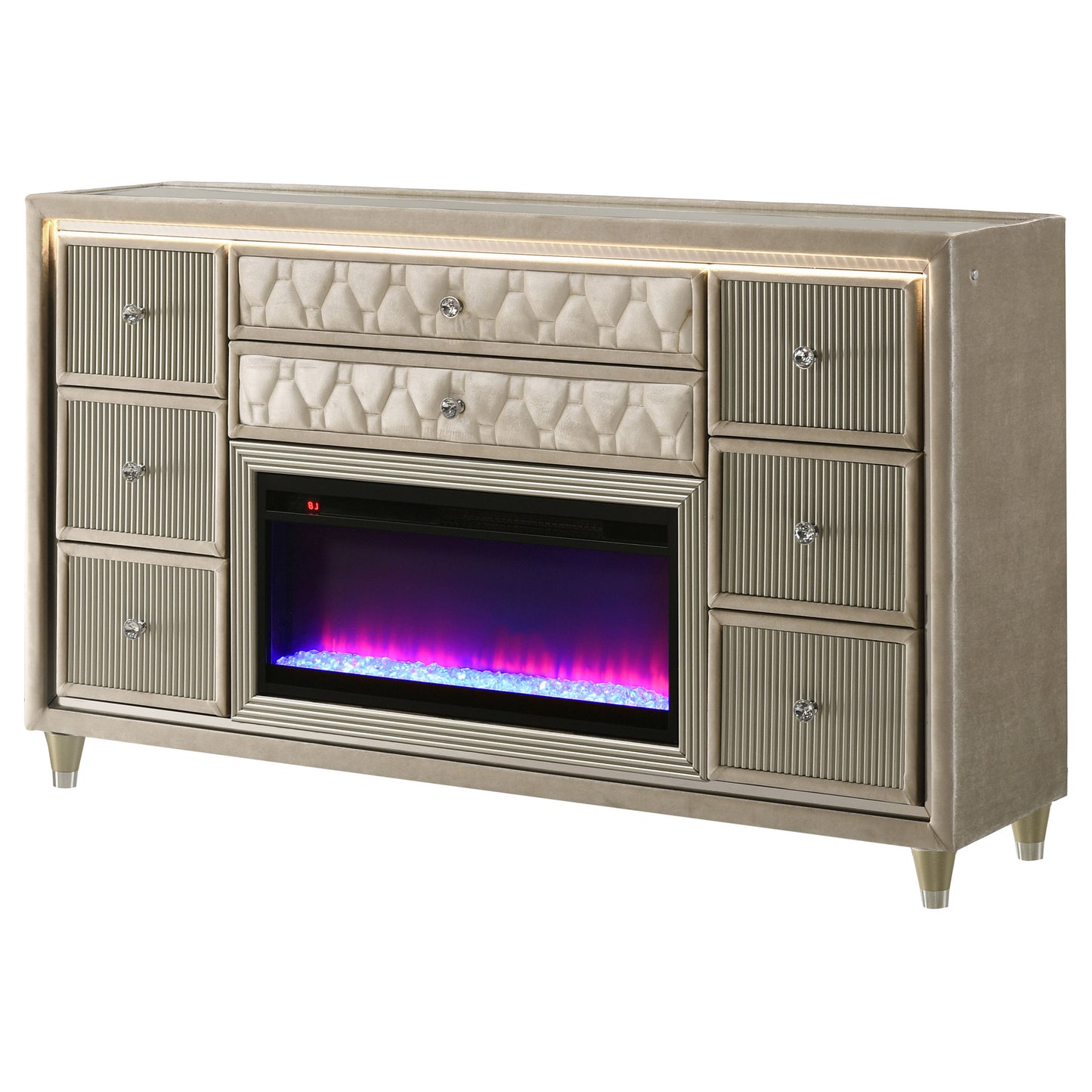 Lorient 8-Drawer LED Flame Box Dresser – Ivory & Camel