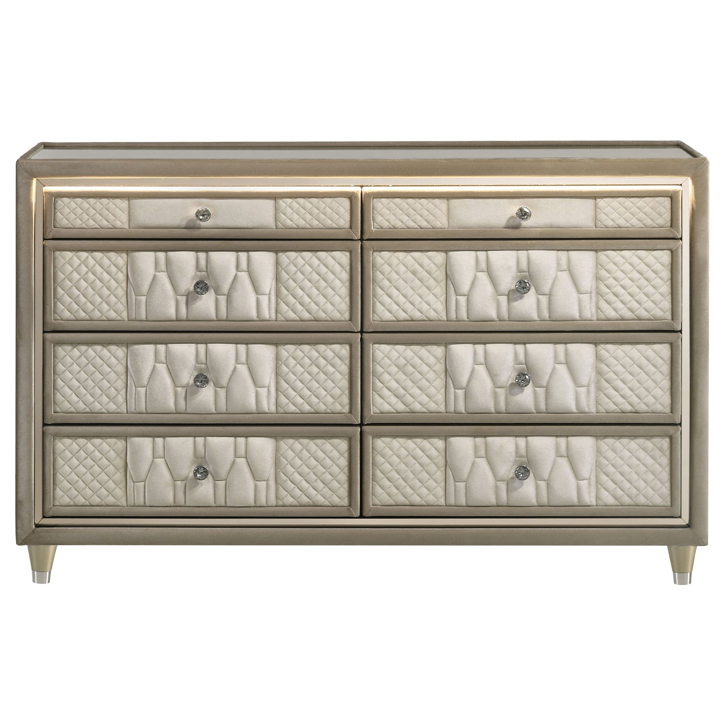 Lorient 8-Drawer LED Dresser – Ivory & Camel