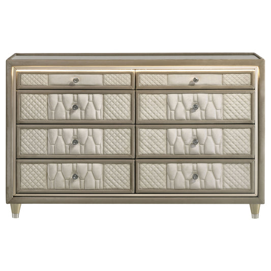 Lorient 8-Drawer LED Dresser – Ivory & Camel