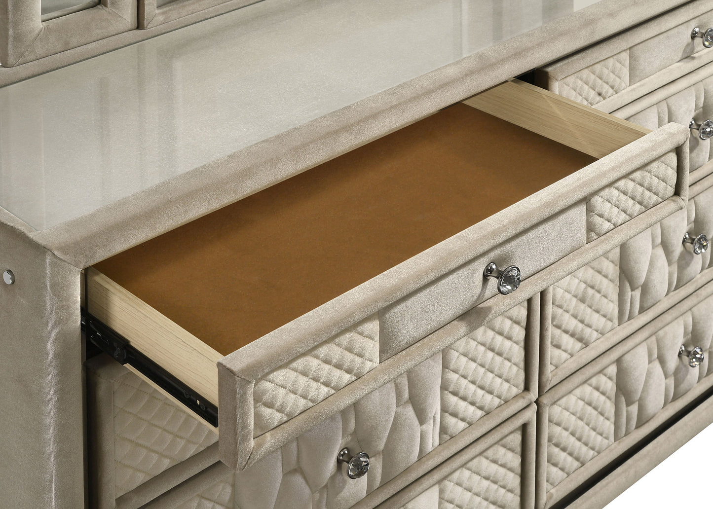 Lorient 8-Drawer LED Dresser – Ivory & Camel