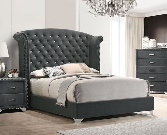 Melody Upholstered Queen Wingback Bed – Grey
