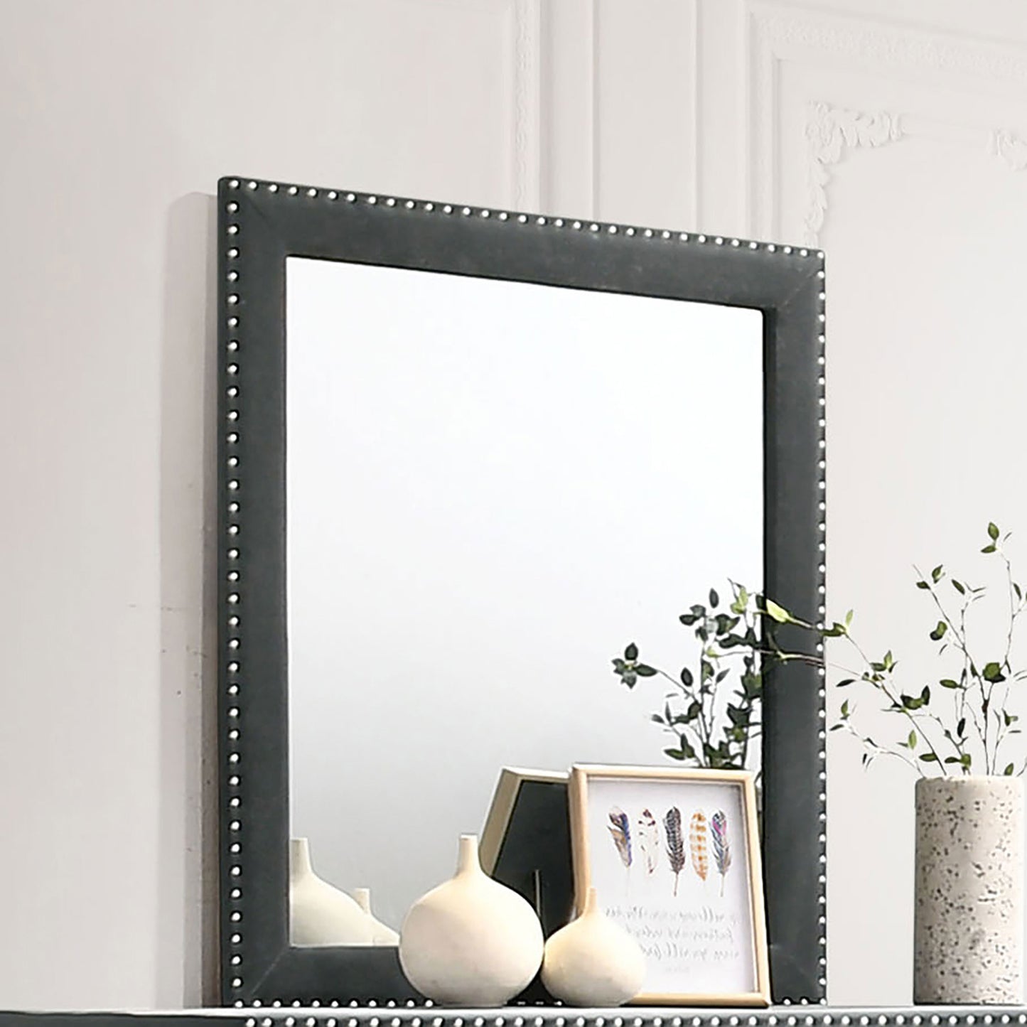 Melody Upholstered Dresser Mirror – Grey Velvet