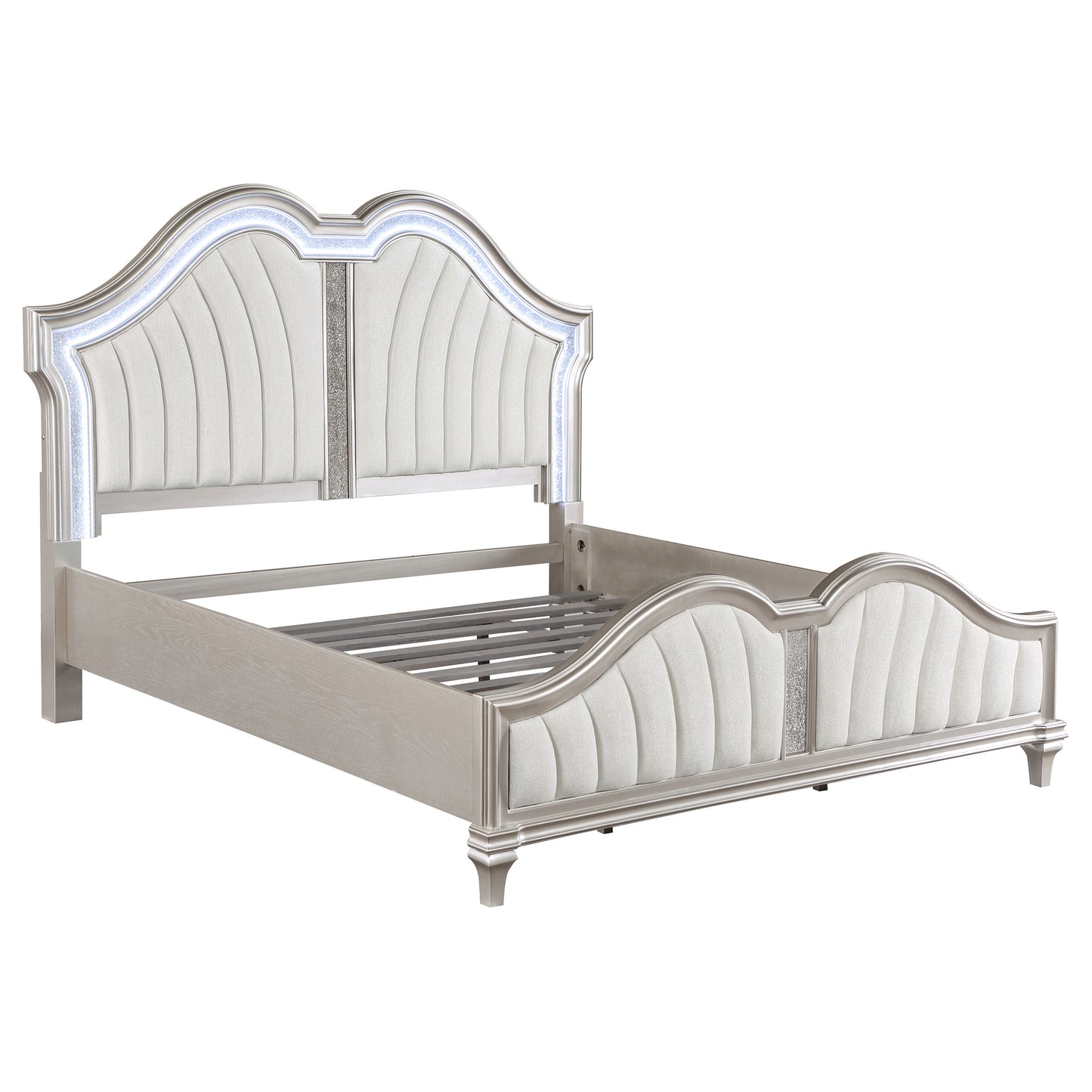 Evangeline Collection King Size Glam Bed in Silver Oak