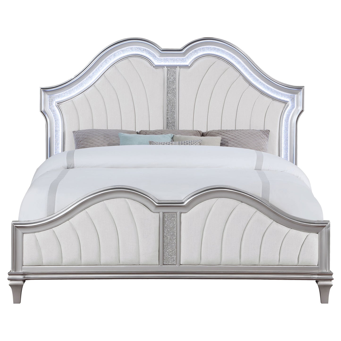 Evangeline Collection King Size Glam Bed in Silver Oak