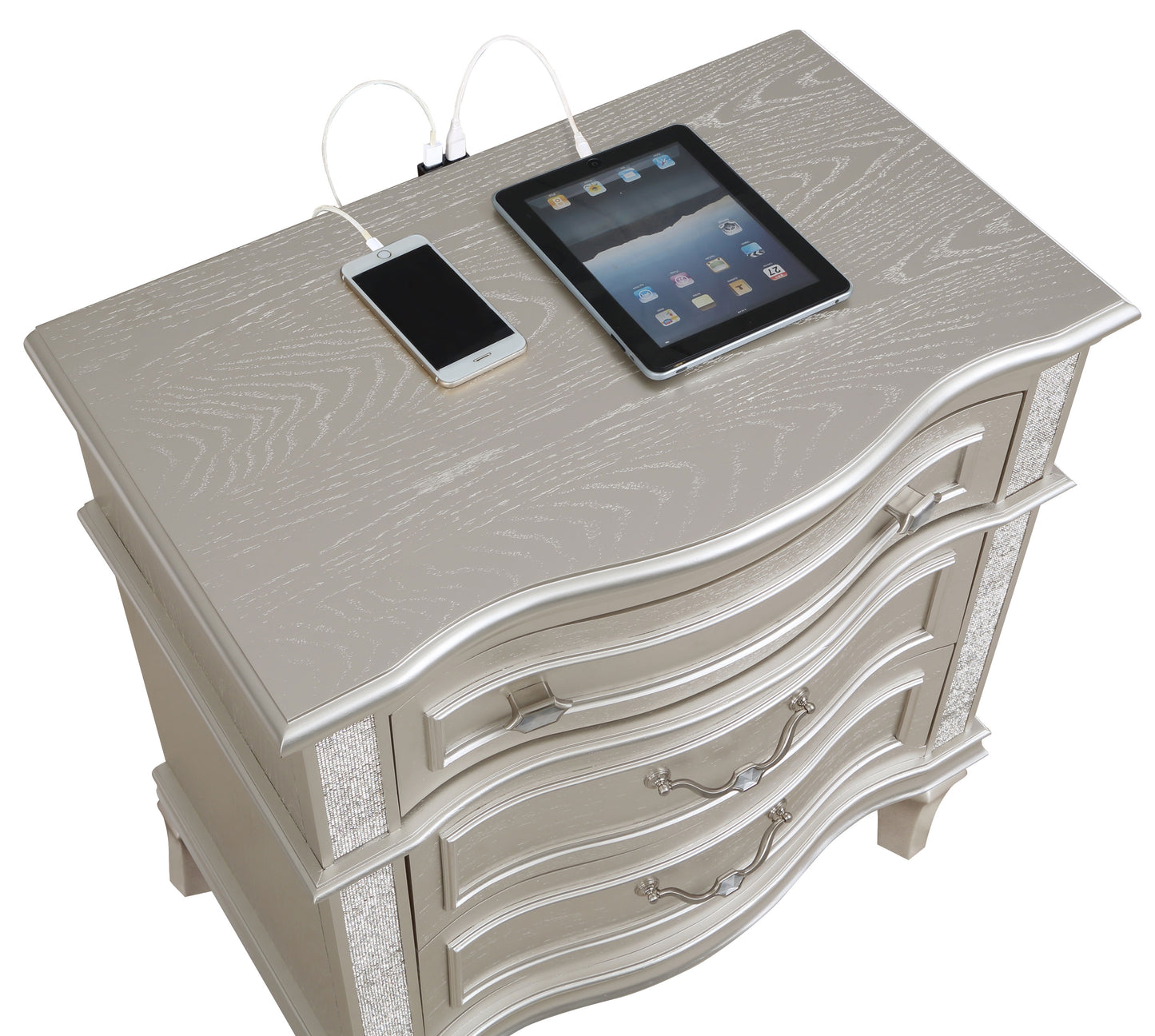 Evangeline 3 Drawer Glam Nightstand with USB Charging