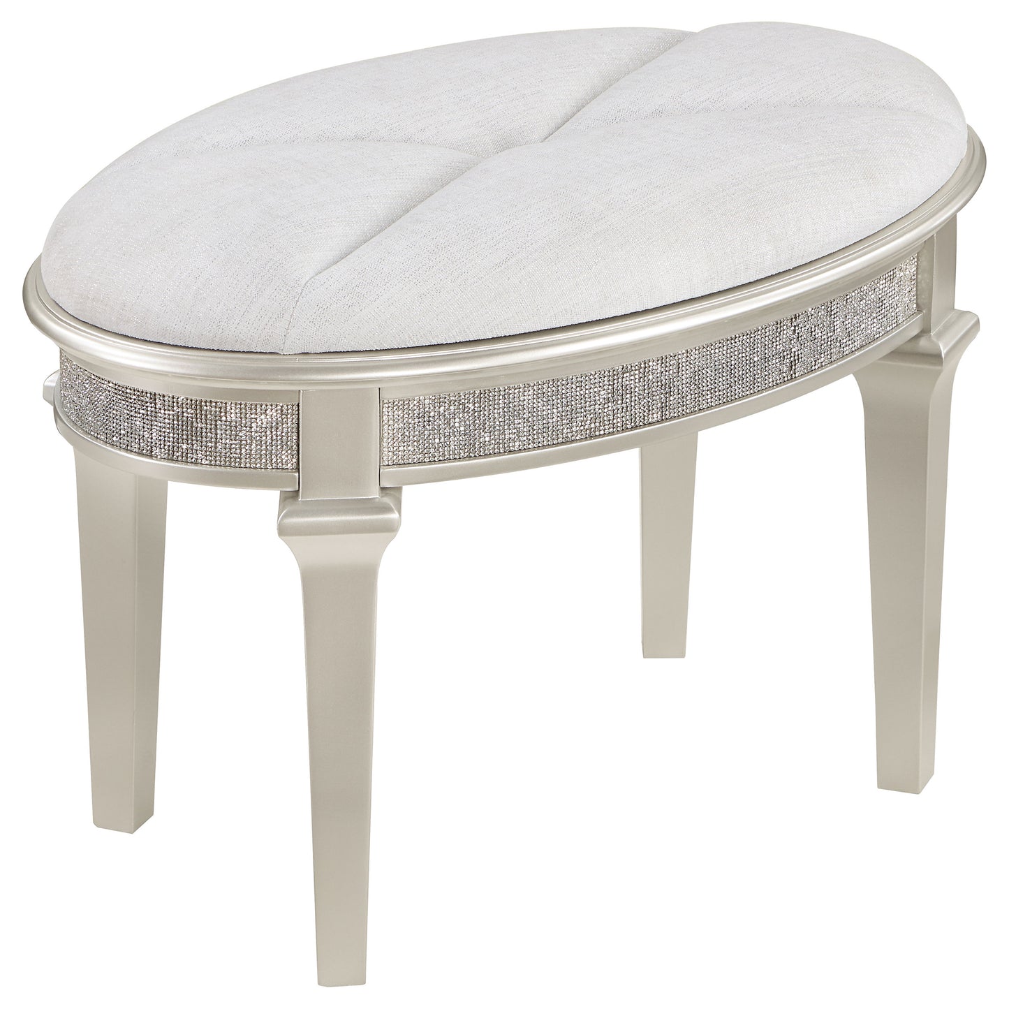 Evangeline 4-Drawer Vanity Table with Faux Diamond Trim - Silver & Ivory