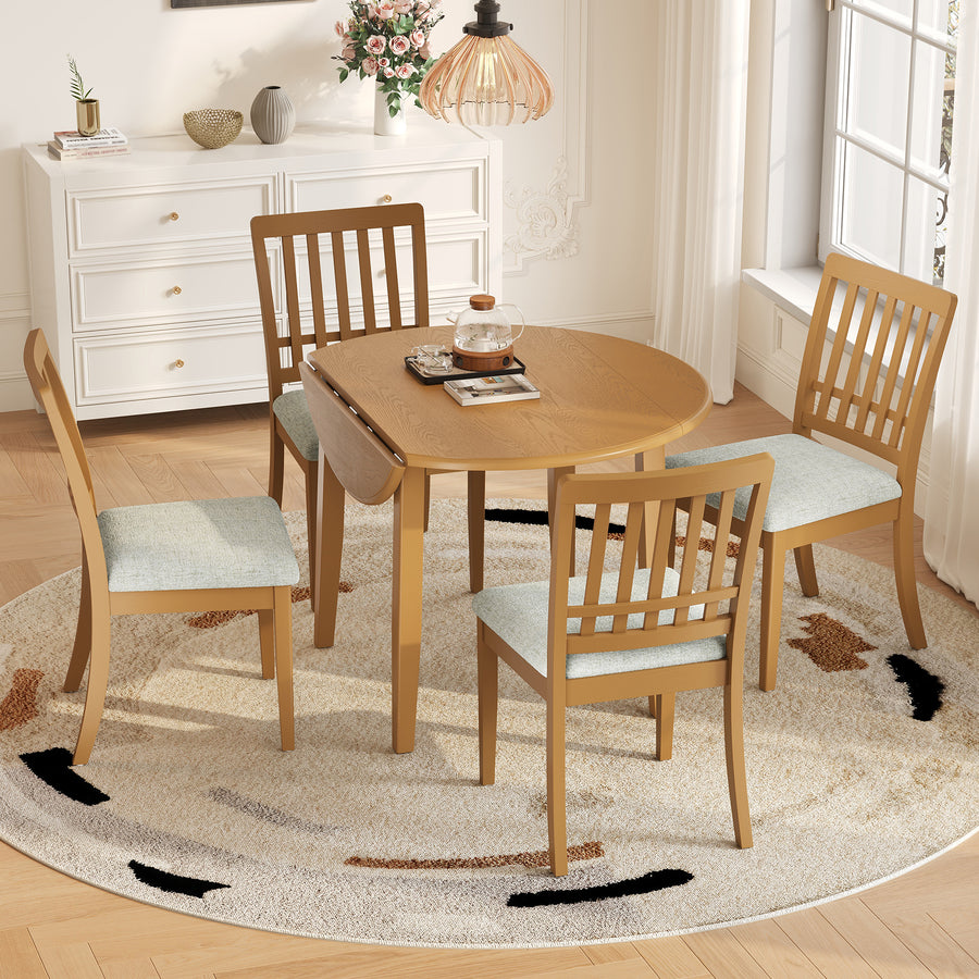 5-Piece Round Dining Table Set for 4 People - Light Brown - primary color shot