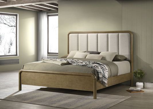 Amsbury Modern Queen Bedroom Collection, Warm Nutmeg & Beige Boucle