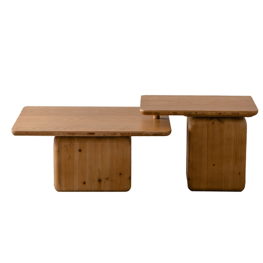 Vintage Style Square Coffee Table Set with Wood Grain Finish - Natural - primary color shot