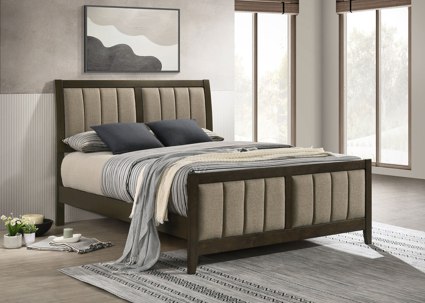Wilkes 51-Inch Upholstered Queen Bed – Dark Cocoa