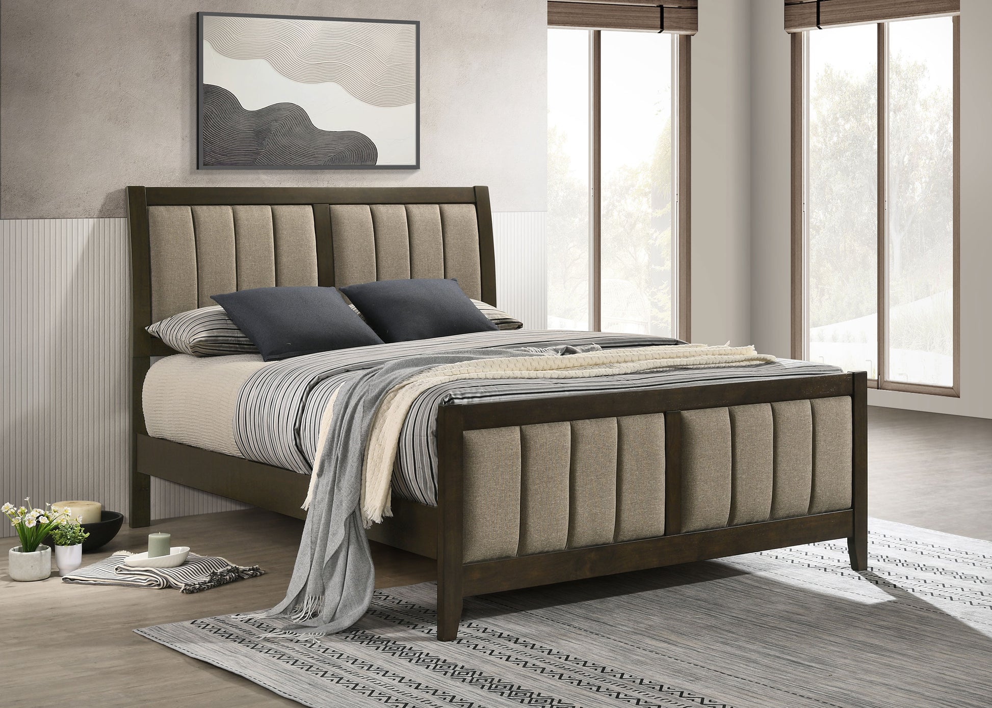 Wilkes 51-Inch Upholstered Queen Bed – Dark Cocoa