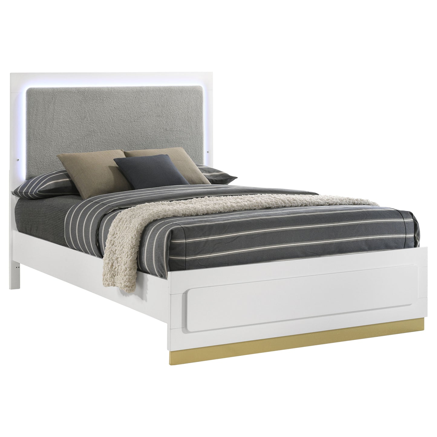 Caraway Wood Queen LED Panel Bed – White