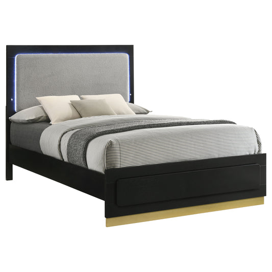 Caraway Wood Queen LED Panel Bed – Black