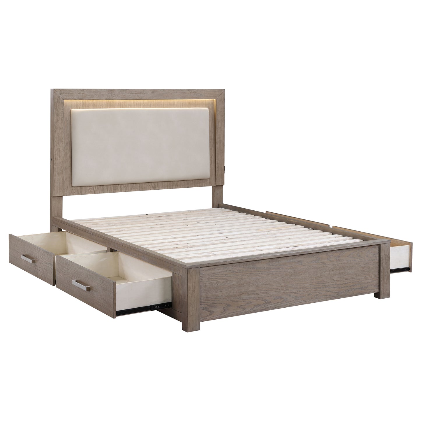 Kenora 56-inch Queen LED Storage Bed – Barley Brown