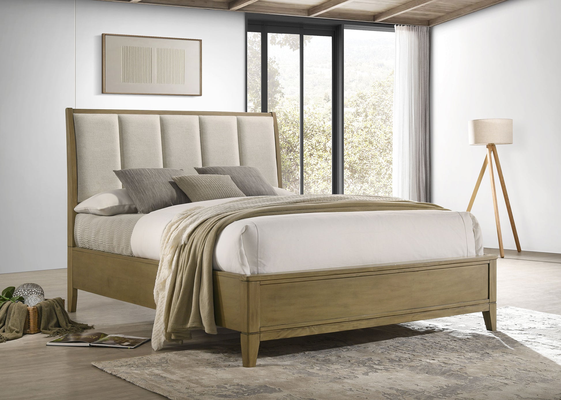 Coaster Granada California King Upholstered Panel Bed – Natural Pine