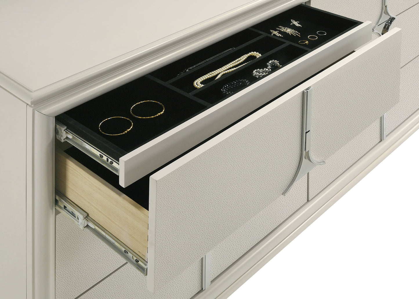 Olivia 6-Drawer Dresser & LED Mirror Set in Pearl White