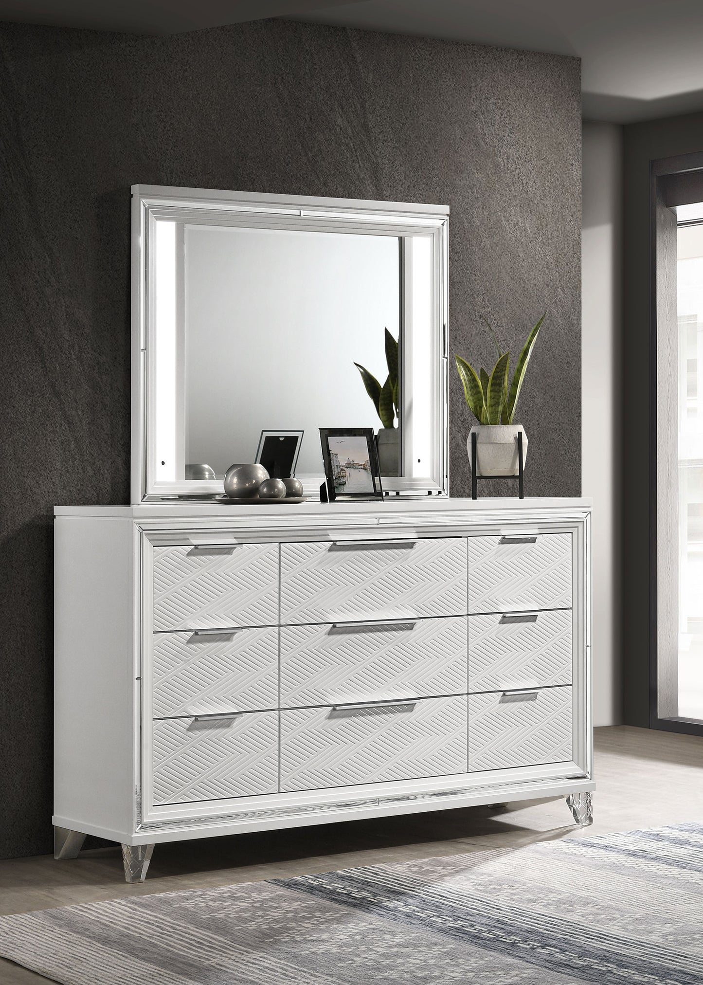 Marmore 9-Drawer Dresser & LED Mirror Set