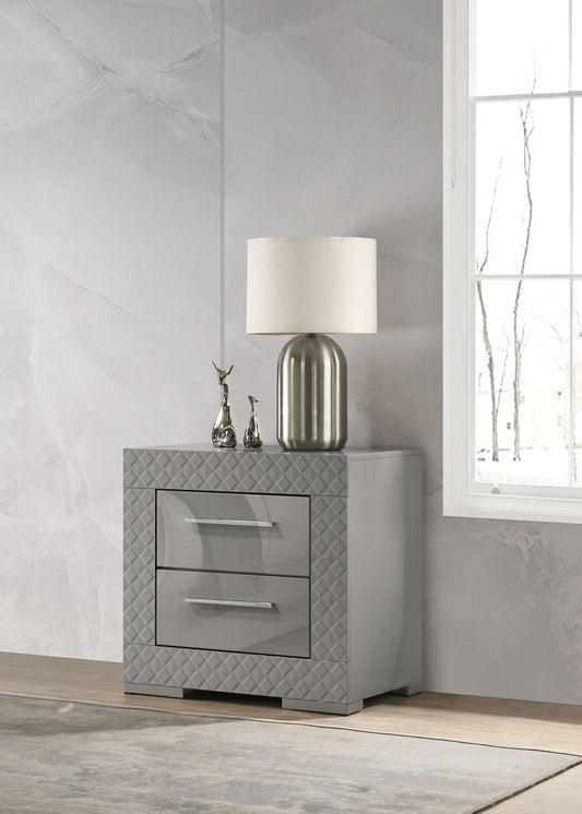 Ives 2-Drawer Nightstand in Gray High Gloss