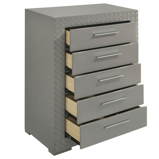 Ives 5-Drawer Chest in Gray High Gloss