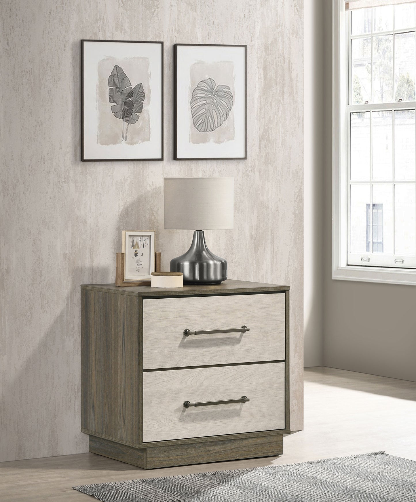 Fenwick 2-Drawer Nightstand – Grey Oak
