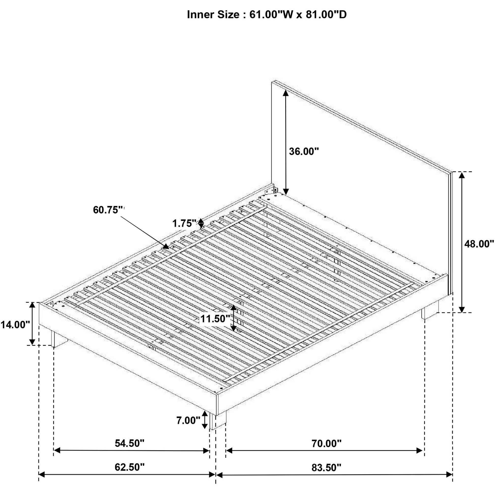 Glenwood 48-Inch Eastern King Platform Panel Bed – Warm Brown